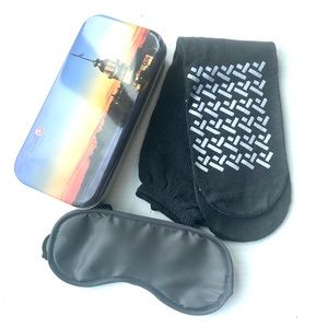 NWOT Metal travel case 7.5x5 with socks and sleep mask for Turkish airlines